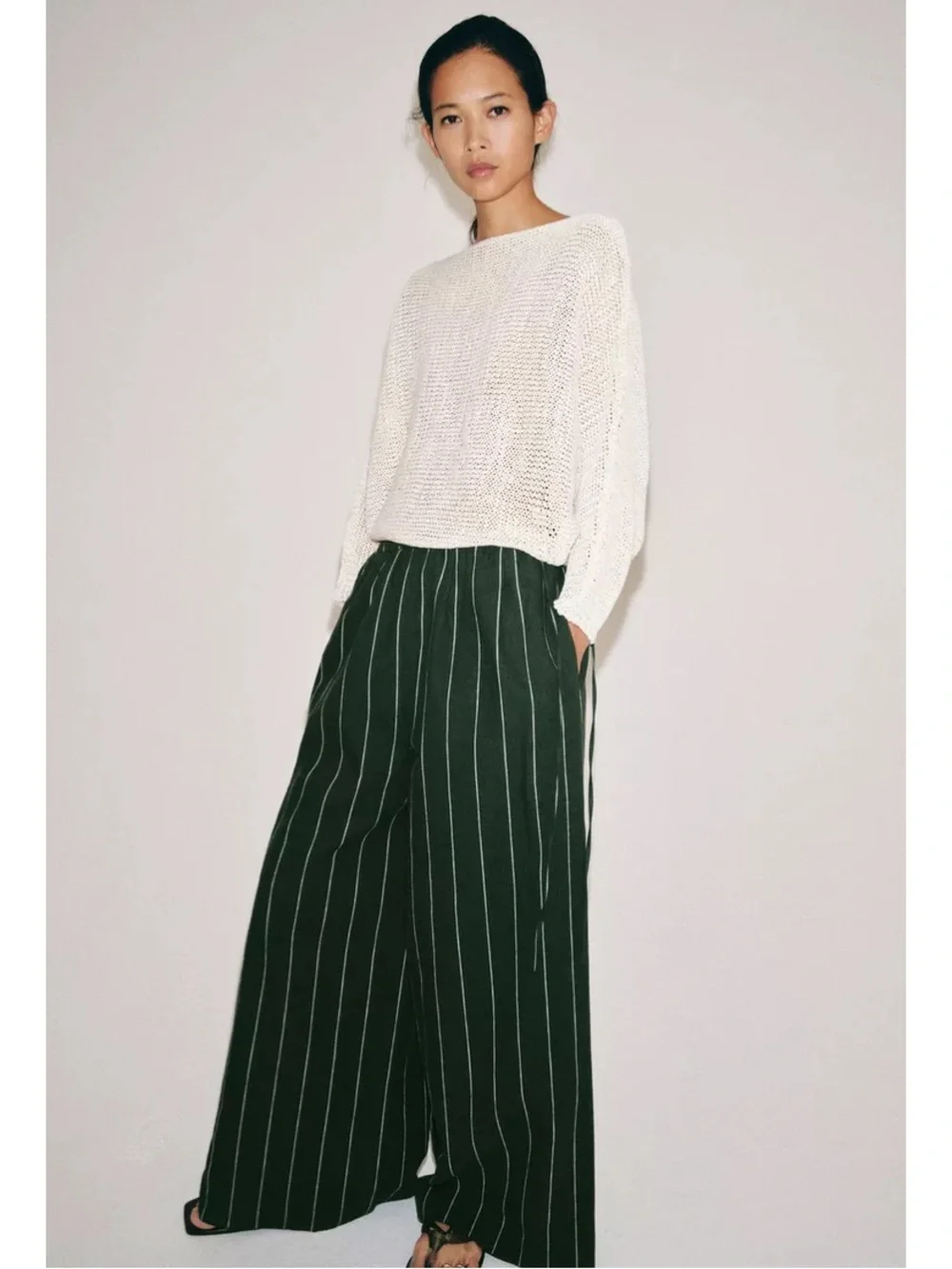 Zara  Wide-Leg Linen Pinstripe Trousers